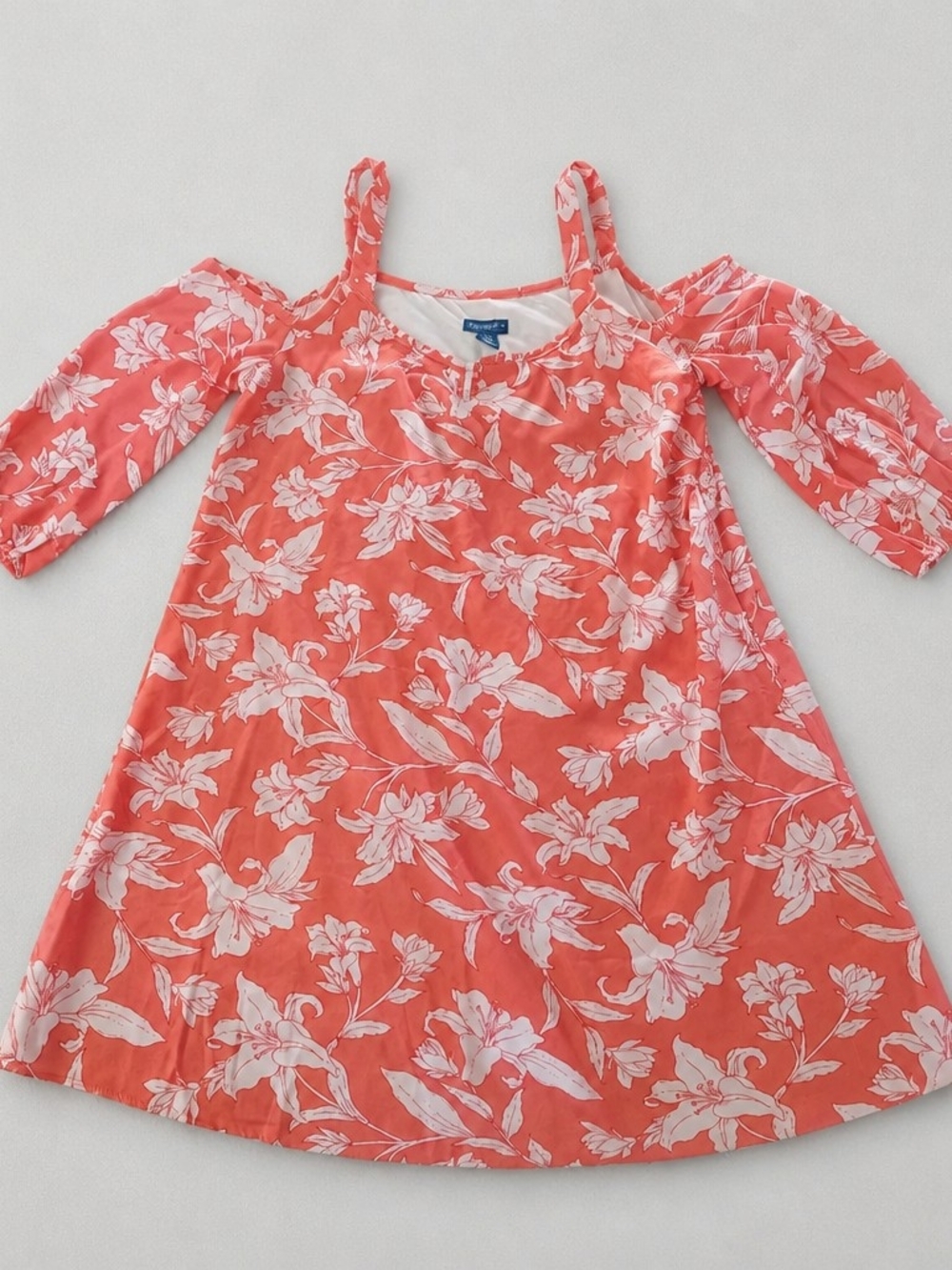 Caribbean Joe , Coral and White Floral Cold-Shoulder Dress